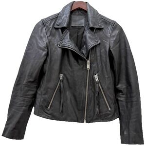 ALL SAINTS Dalby Biker Black 100% Lamb Leather Biker Jacket Women’s US 8 UK12